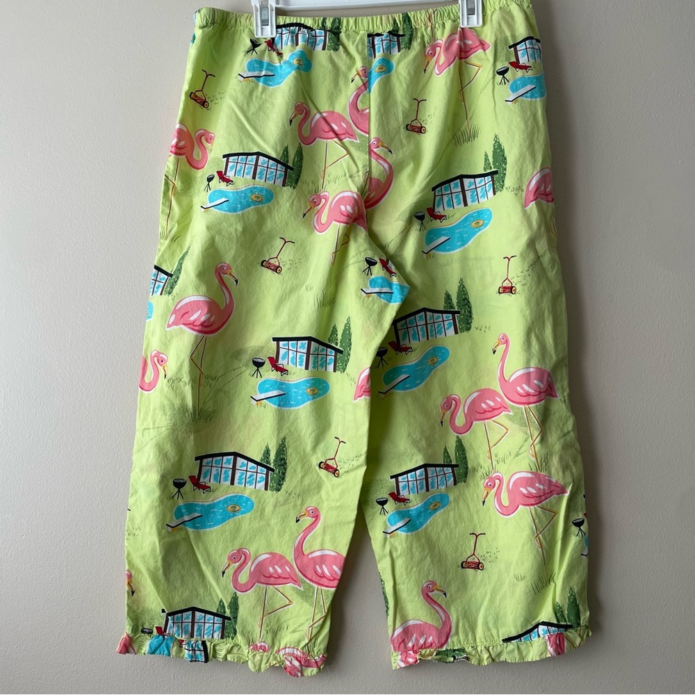 NICK & NORA Women's XL Flamingo Pajama Set Capri Length 100% Cotton - Picture 4 of 10